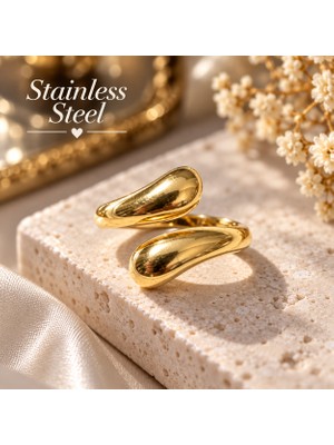 Stainless Steel Gold Renk Şık Sarmal Model Ayarlanabilir Antialerjik Çelik Yüzük