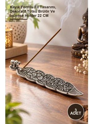 Yenilig 3 Adet Metal Tütsülük – Kayık Formlu Fil Tasarımı, Dekoratif Tütsü Brülör ve Incense Holder 22 cm