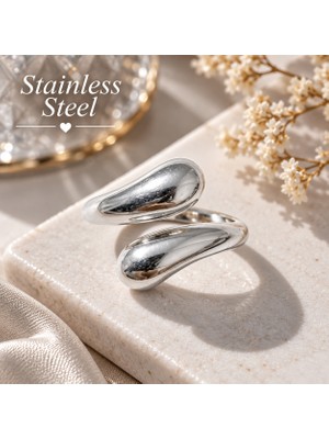 Stainless Steel Gümüş Renk Şık Sarmal Model Ayarlanabilir Antialerjik Çelik Yüzük
