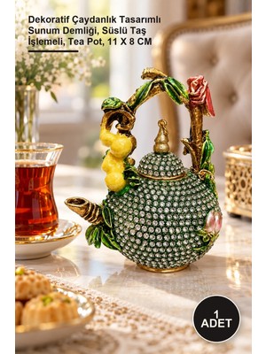 Yenilig 1 Adet Taşlı Demlik – Dekoratif Çaydanlık Tasarımlı Sunum Demliği, Süslü Taş Işlemeli, Tea Pot, 11 x 8 cm