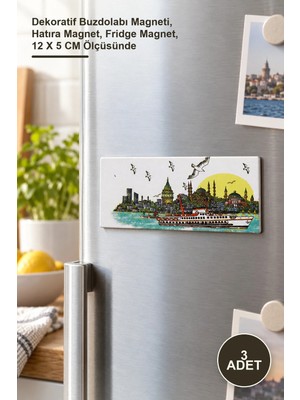 Yenilig 3 Adet Istanbul Temalı Magnet – Dekoratif Buzdolabı Magneti, Hatıra Magnet, Fridge Magnet, 12 x 5 cm Ölçüsünde