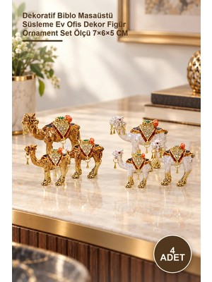 Yenilig 4 Adet Taşlı 3'lü Deve Figürü – Dekoratif Biblo Masaüstü Süsleme Ev Ofis Dekor Figür Ornament Set Ölçü 7×6×5 cm