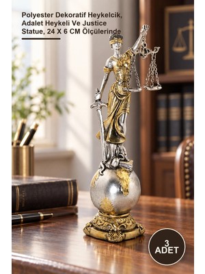 Yenilig 3 Adet Adalet Figürü – Polyester Dekoratif Heykelcik, Adalet Heykeli ve Justice Statue, 24 x 6 cm Ölçülerinde
