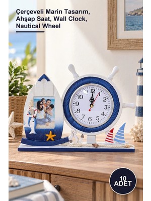 Yenilig 10 Adet Ahşap Dümenli Duvar Saati – Çerçeveli Marin Tasarım, Ahşap Saat, Wall Clock, Nautical Wheel
