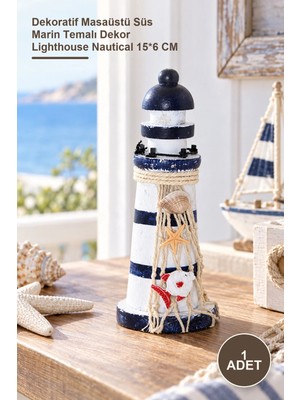 Yenilig 1 Adet Ahşap Marin Deniz Feneri – Dekoratif Masaüstü Süs Marin Temalı Dekor Lighthouse Nautical 15*6 cm