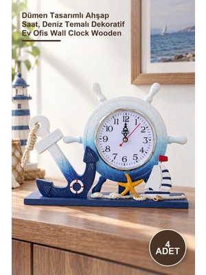 Yenilig 4 Adet Ahşap Marin Dümenli Duvar Saati – Dümen Tasarımlı Ahşap Saat, Deniz Temalı Dekoratif Ev Ofis Wall Clock Wooden