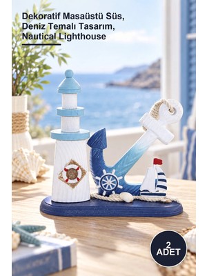 Yenilig 2 Adet Ahşap Marin Çapalı Deniz Feneri – Dekoratif Masaüstü Süs, Deniz Temalı Tasarım, Nautical Lighthouse