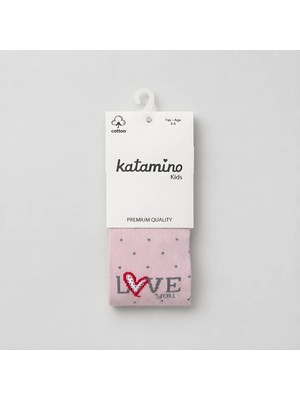 Katamino Harmani Love Yazılı Pamuklu Kız Çocuk Külotlu Çorap
