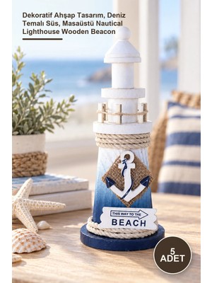 Yenilig 5 Adet Ahşap Marin Deniz Feneri – Dekoratif Ahşap Tasarım, Deniz Temalı Süs, Masaüstü Nautical Lighthouse Wooden Beacon