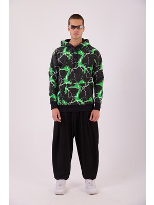 Super Blue Mexico Erkek Yeşil Şimşek Desenli Sweatshırt