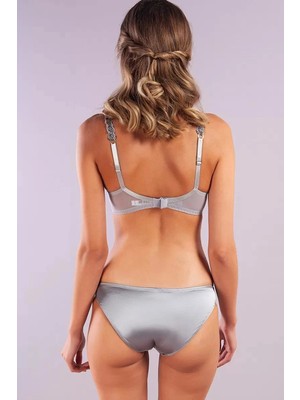 MTM My The Mall Giyim Golshan Giselle Mini Slip, Kadın Güpürlü Saten Gri Külot