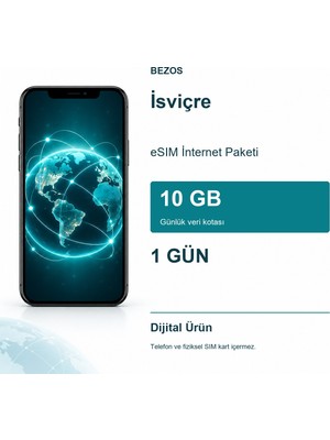 Isviçre Esım Internet Paketi Günlük 10 GB 1 Gün