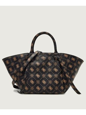 Guess Kadın Tote Çanta Monogram Desenli Geniş Hacimli Fermuarlı Günlük El ve Omuz Çantası