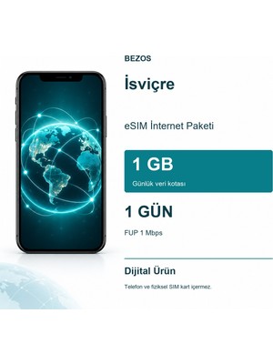 Isviçre Esım Internet Paketi Günlük 1 GB 1 Gün - Fup 1 Mbps