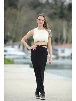 Butik Bel Bağlamalı  Maxi Etek Siyah
