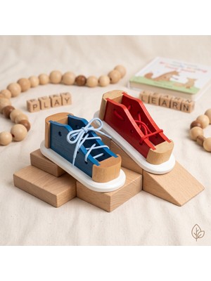 Bakgelal Ahşap Bağcık Bağlama Eğitici Ayakkabı – Çocuklar Için Montessori Beceri ve El Göz Koordinasyon Oyuncağı
