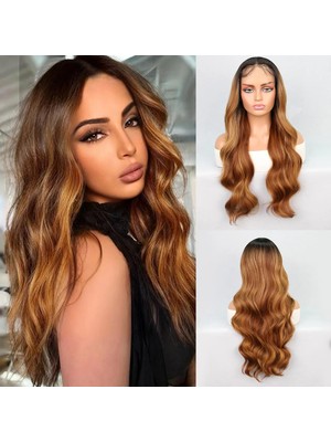 Valor Siyah Karamel Balköpüğü Ombre Fiber Sen Geniş Daalı Tül Peruk