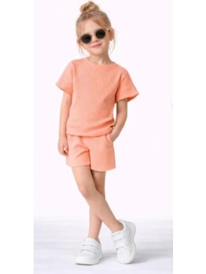 Ay Kids Kız Çocuk Somon Fitilli Tişört & Şort Yazlık Takım 17531-