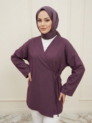 Miostil Yan Bağlamalı Kot Tunik-Bordo