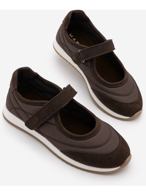 Marjin Kadın Bantlı Mary Jane Yuvarlak Burun Günlük Spor Babet Sneaker Leris Kahve