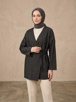 Miostil Yan Bağlamalı Kot Tunik-Siyah