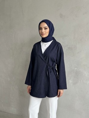 Miostil Yan Bağlamalı Kot Tunik-Lacivert