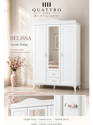 Quattro Home Belissa Aynalı 3 Kapaklı Dolap
