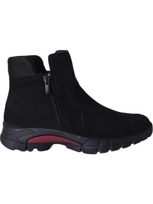 Natursoft Kadın Nubuk Yandan Fermuarlı Dolgu Tabanlı Kışlık Postal Bot Ayakkabı Siyah
