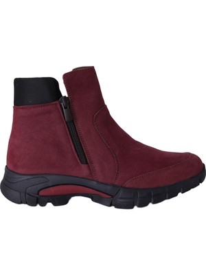 Natursoft Kadın Nubuk Yandan Fermuarlı Dolgu Tabanlı Kışlık Postal Bot Ayakkabı Bordo