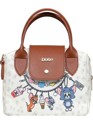 Dogo Kadın Vegan Beyaz Medium El Çantası - Warner Bros Looney Tunes Tom And Jerry Charms Seamless Tasarım
