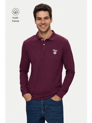 Ucla Maxwell Bordo Polo Yaka %100 Pamuk Baskılı Standard Fit Erkek Sweatshirt