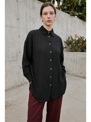 Kado Online Çilek Kumaş Düğmeli Oversize Kadın Gömlek