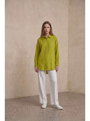 Kado Online Çilek Kumaş Düğmeli Oversize Kadın Gömlek
