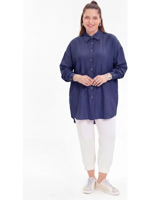 Kado Online Çilek Kumaş Düğmeli Oversize Kadın Gömlek