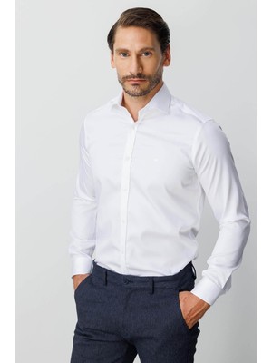 İGS Beyaz Regular Fit Geniş Kalıp Klasik Yaka Düz Uzun Kollu Cepsiz %100 Pamuk Non Iron Gömlek