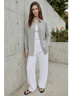 Kado Online Çilek Kumaş Düğmeli Oversize Kadın Gömlek