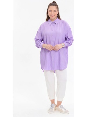 Kado Online Çilek Kumaş Düğmeli Oversize Kadın Gömlek