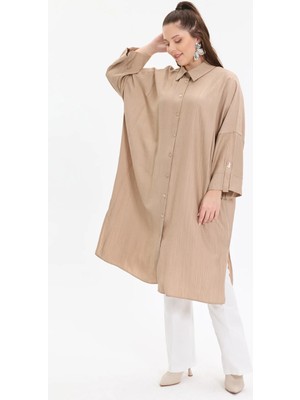 Kado Online Çilek Kumaş Yarasa Kol Oversize Kadın Gömlek
