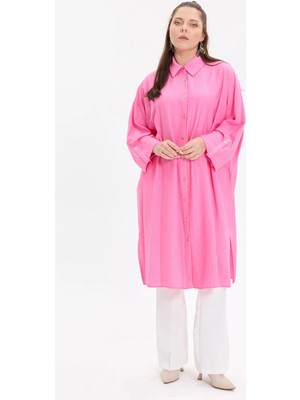 Kado Online Çilek Kumaş Yarasa Kol Oversize Kadın Gömlek
