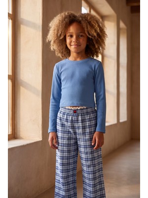 Bony Socks Kız Çocuk Blue Harmony Mavi Ekoseli Pijama Takımı