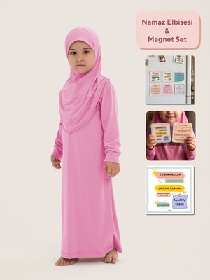 Allnoor Kids Islami Tek Parça Kız Çocuk Namaz Elbisesi & Magnet Set