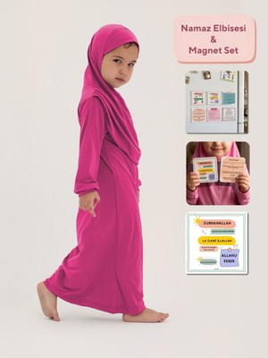 Allnoor Kids Islami Tek Parça Kız Çocuk Namaz Elbisesi & Magnet Set