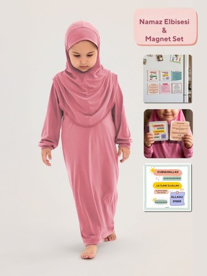 Allnoor Kids Islami Tek Parça Kız Çocuk Namaz Elbisesi & Magnet Set