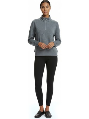 On Kadın Dik Yaka Yarım Fermuarlı Pamuklu Dokulu Kumaş Sweatshirt Eşofman Üstü 26KON66364