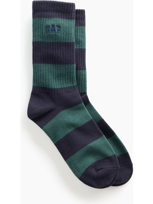 Gap Erkek Koyu Yeşil Rugby Çizgili Logo Crew Çorap
