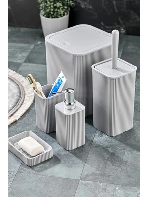 Kitchen Line Palermo Kare Çizgi Model 5'li Banyo Seti Gold Detaylı Sabunluk Gri