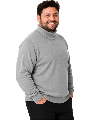 Battal Moda Erkek Büyük Beden Gri Tam Balıkçı Pamuklu Kazak 3xl-4xl-5xl-6xl