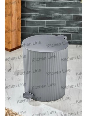 Kitchen Line Pedallı, Çizgili Yuvarlak Model Banyo/mutfak Çöp Kovası 8lt Antrasit