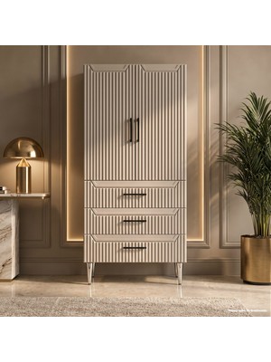 Yurkan Afrodisias Çok Amaçlı Dolap 60 cm 2 Kapak 3 Çekmece Soft Kaşmir - Çok Amaçlı Mutfak Dolabı