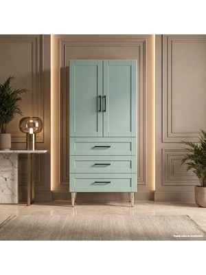 Yurkan Manarola Çok Amaçlı Dolap 60 cm 2 Kapak 3 Çekmece Soft Retro Yeşil - Çok Amaçlı Çekmeceli Dolap